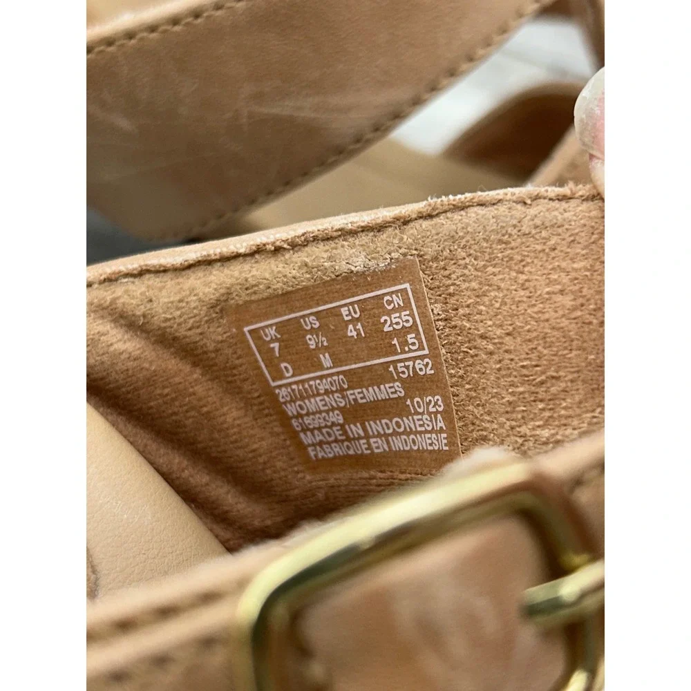 Clarks Collection Tan Leather Strappy Block Heel Sandals Women‎ US 9.5 EU 41